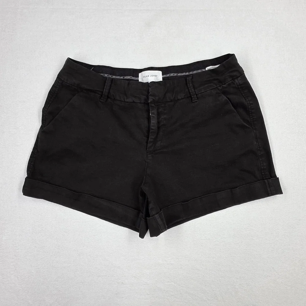 Dear John North Hampton Black High Rise Cuffed Shorts Size 31 Chino Stretch